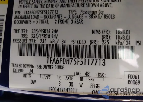 2015 Ford Fusion Se из США, поврежденный, VIN 1FA6P0H75F5117713